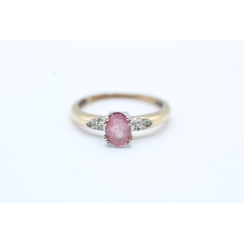 168 - 9ct gold pink gemstone & diamond dress ring (2.1g) Size P