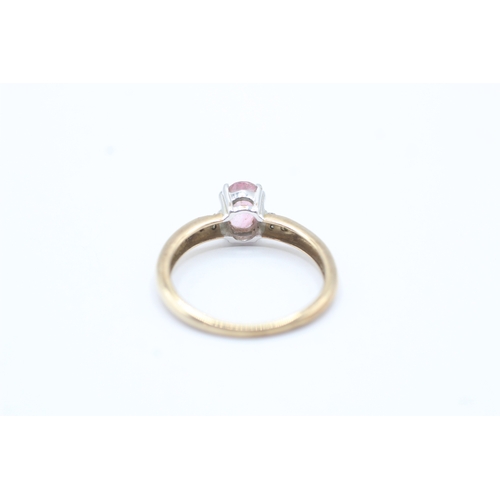 168 - 9ct gold pink gemstone & diamond dress ring (2.1g) Size P