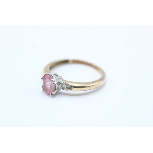 168 - 9ct gold pink gemstone & diamond dress ring (2.1g) Size P