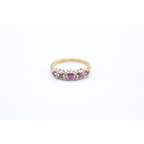 173 - 9ct gold ruby & diamond half eternity ring (1.8g)