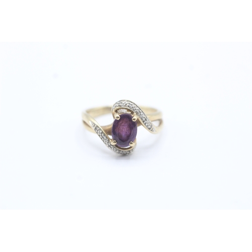 184 - 9ct gold amethyst & diamond dress ring (3.5g) Size P