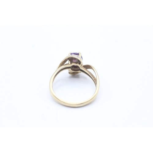 184 - 9ct gold amethyst & diamond dress ring (3.5g) Size P