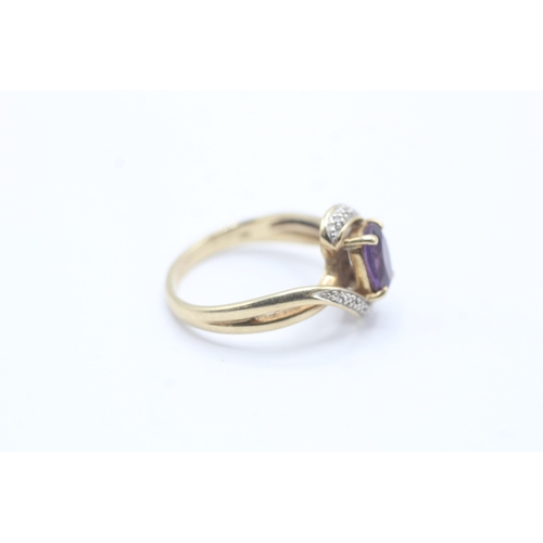 184 - 9ct gold amethyst & diamond dress ring (3.5g) Size P