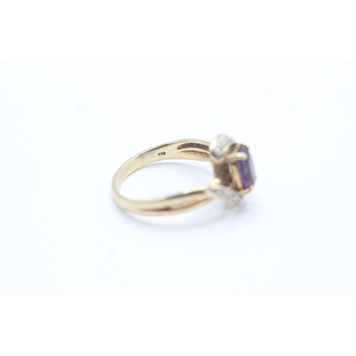 184 - 9ct gold amethyst & diamond dress ring (3.5g) Size P