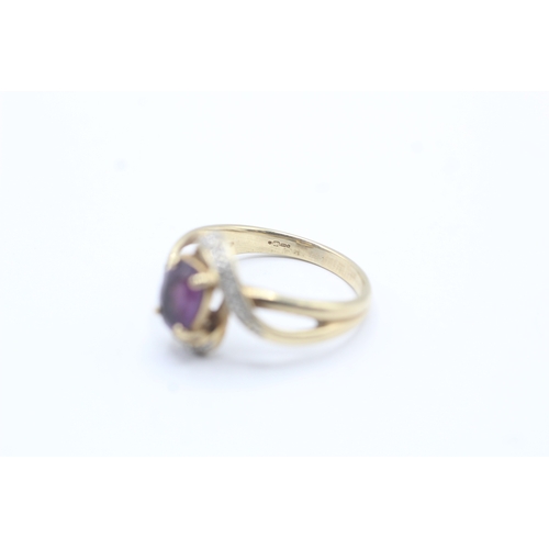 184 - 9ct gold amethyst & diamond dress ring (3.5g) Size P