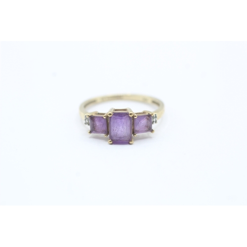 186 - 9ct gold amethyst & diamond dress ring (2g) Size P