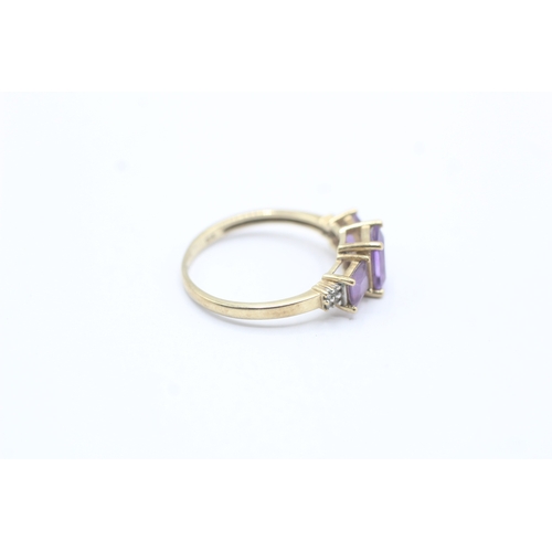 186 - 9ct gold amethyst & diamond dress ring (2g) Size P