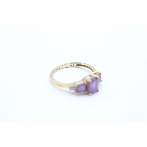 186 - 9ct gold amethyst & diamond dress ring (2g) Size P