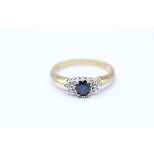 188 - 9ct gold sapphire and diamond framed ring (2.4g) Size O 1/2