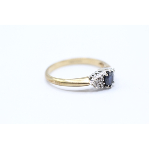 188 - 9ct gold sapphire and diamond framed ring (2.4g) Size O 1/2