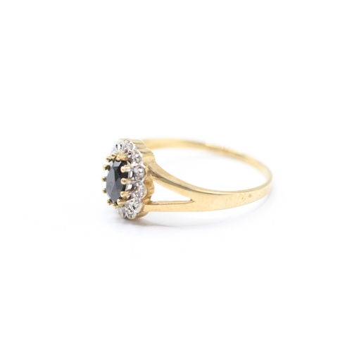 192 - 9ct gold diamond and sapphire halo ring (2g) Size Q