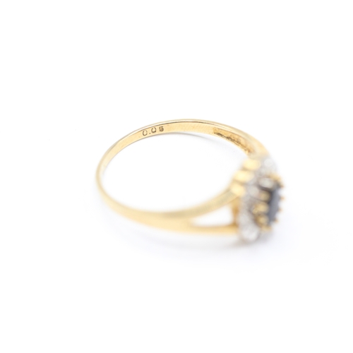 192 - 9ct gold diamond and sapphire halo ring (2g) Size Q