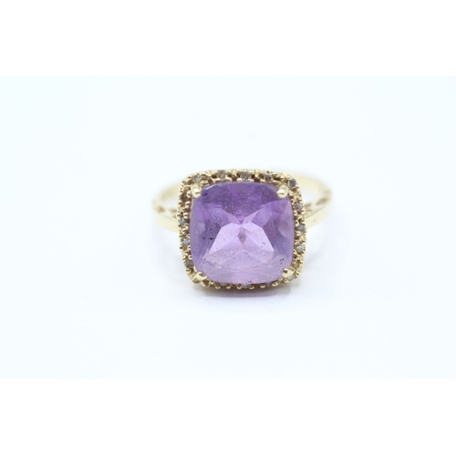 196 - 10ct gold amethyst & diamond dress ring (2.9g) Size N