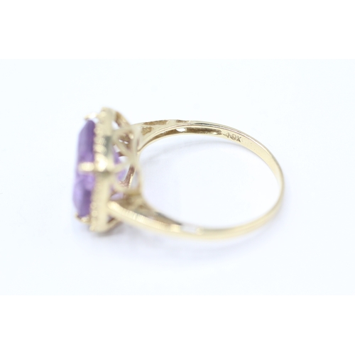 196 - 10ct gold amethyst & diamond dress ring (2.9g) Size N