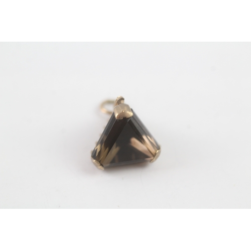 197 - 9ct gold smokey quartz pyramid fob (3.9g)