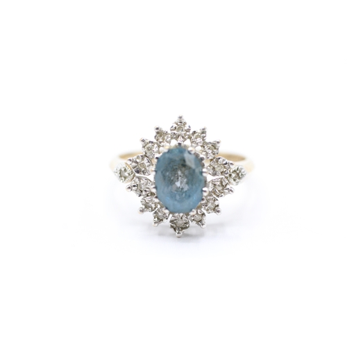 200 - 9ct gold diamond & blue gemstone cluster ring (3.2g) Size O