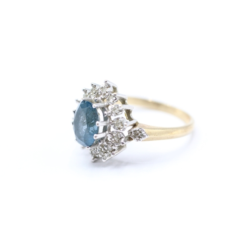 200 - 9ct gold diamond & blue gemstone cluster ring (3.2g) Size O