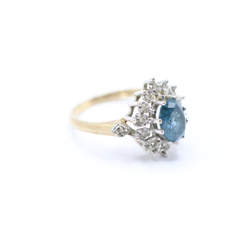 200 - 9ct gold diamond & blue gemstone cluster ring (3.2g) Size O