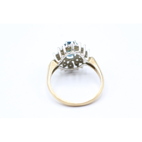 200 - 9ct gold diamond & blue gemstone cluster ring (3.2g) Size O