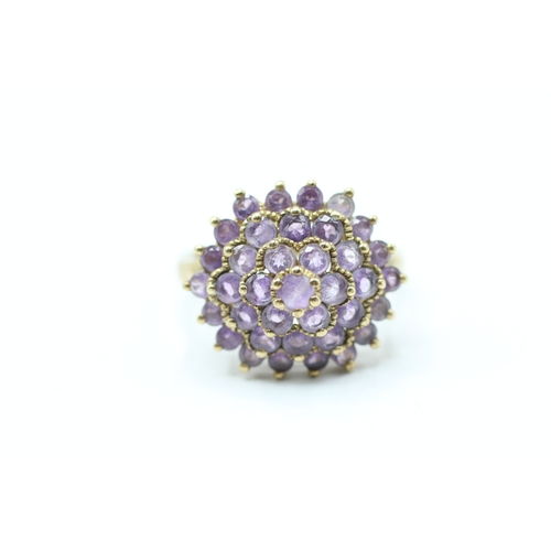 202 - 9ct gold amethyst cluster cocktail ring (3.3g) Size N