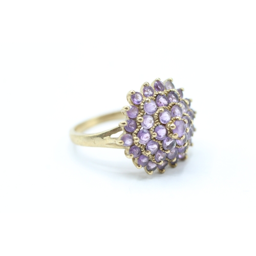 202 - 9ct gold amethyst cluster cocktail ring (3.3g) Size N