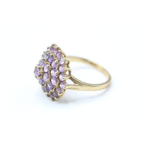 202 - 9ct gold amethyst cluster cocktail ring (3.3g) Size N