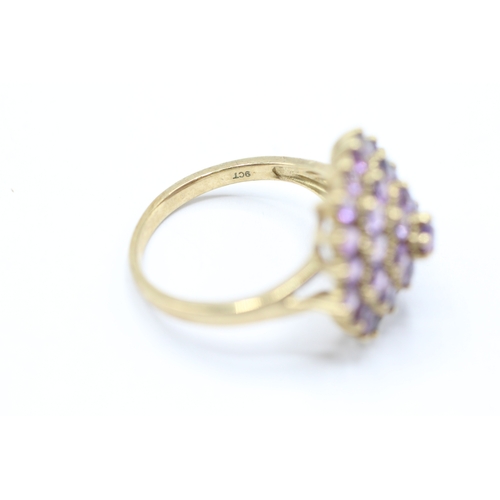 202 - 9ct gold amethyst cluster cocktail ring (3.3g) Size N