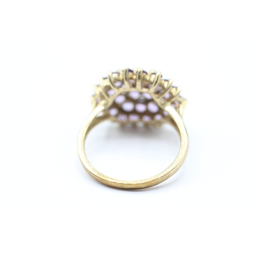 202 - 9ct gold amethyst cluster cocktail ring (3.3g) Size N