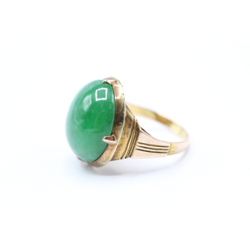 203 - 14ct gold vintage cabochon cut jadeite dress ring (4.6g) Size L