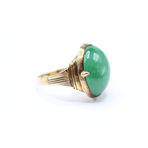 203 - 14ct gold vintage cabochon cut jadeite dress ring (4.6g) Size L