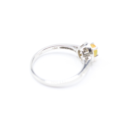 206 - 9ct white gold diamond and fire opal halo ring (1.9g) Size N