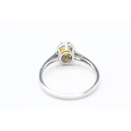 206 - 9ct white gold diamond and fire opal halo ring (1.9g) Size N