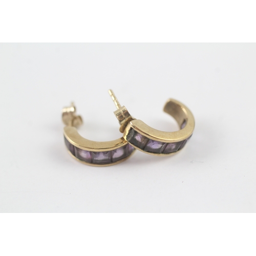 209 - 9ct gold amethyst half hoop earrings (2.9g)