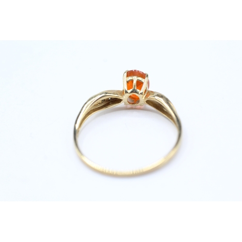 214 - 9ct gold fire opal and diamond shoulder setting ring (1.2g) Size O