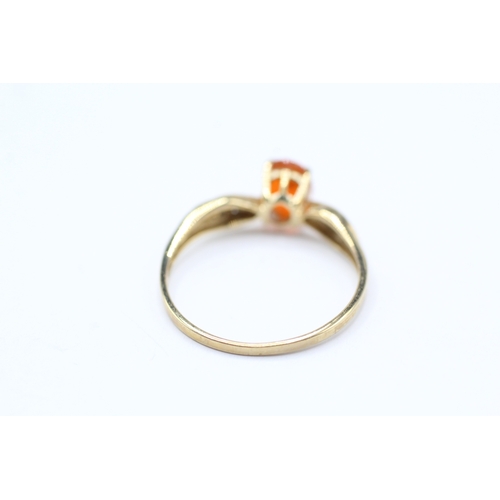 214 - 9ct gold fire opal and diamond shoulder setting ring (1.2g) Size O