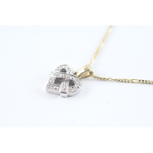 226 - 9ct white gold diamond heart pendant necklace (3.4g)