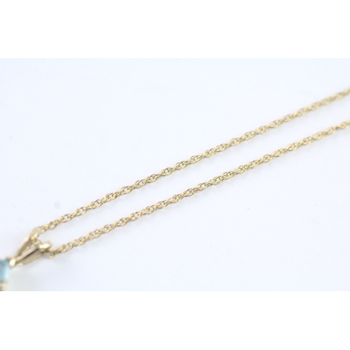 230 - 9ct gold blue gemstone & diamond parcel pendant necklace (2g)