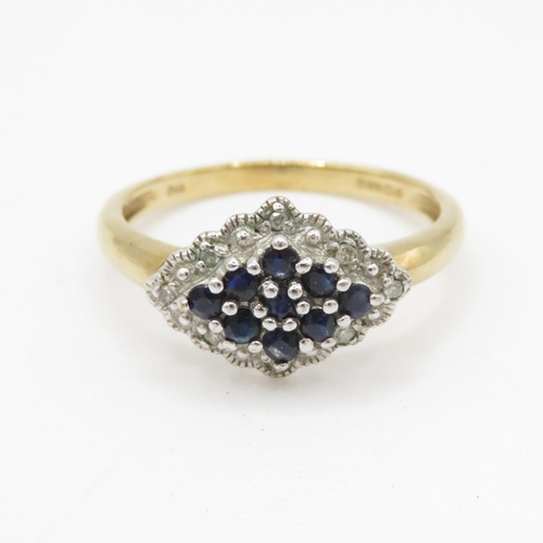 123 - 9ct gold sapphire & diamond dress ring (2.4g) Size P 1/2