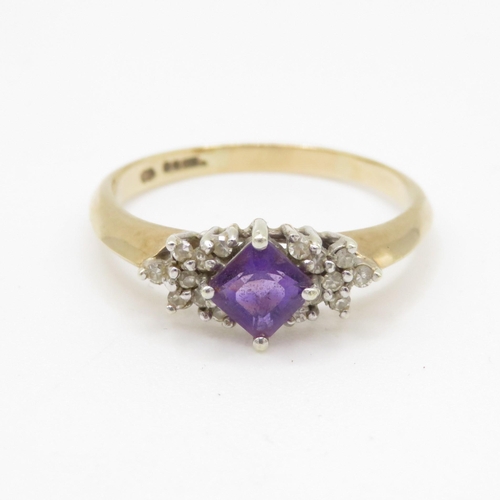 127 - 9ct gold vintage amethyst & diamond dress ring (2.7g) Size T