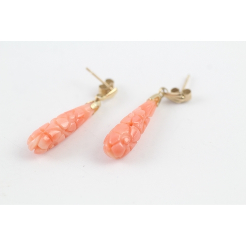 238 - 9ct gold coral drop earrings (2.2g)