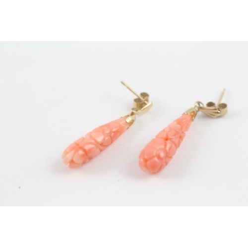 238 - 9ct gold coral drop earrings (2.2g)