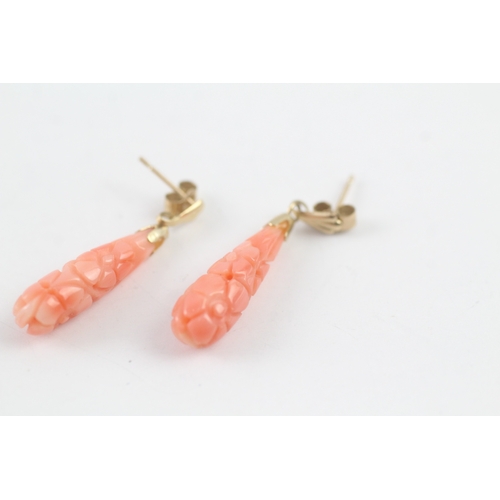 238 - 9ct gold coral drop earrings (2.2g)