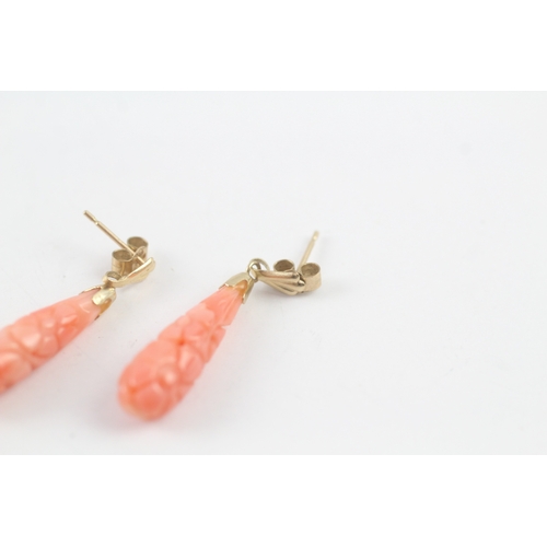 238 - 9ct gold coral drop earrings (2.2g)