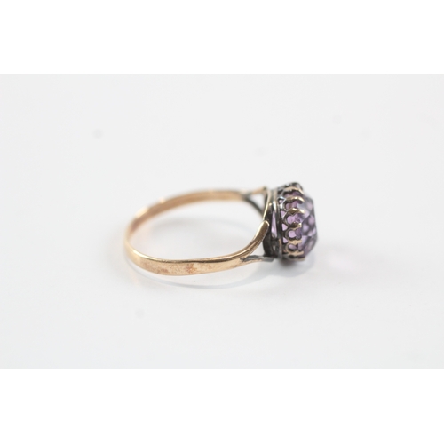 245 - 9ct gold amethyst solitaire dress ring (1.7g) Size L