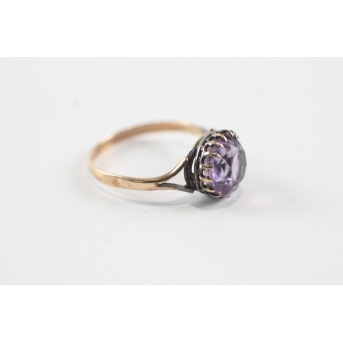 245 - 9ct gold amethyst solitaire dress ring (1.7g) Size L