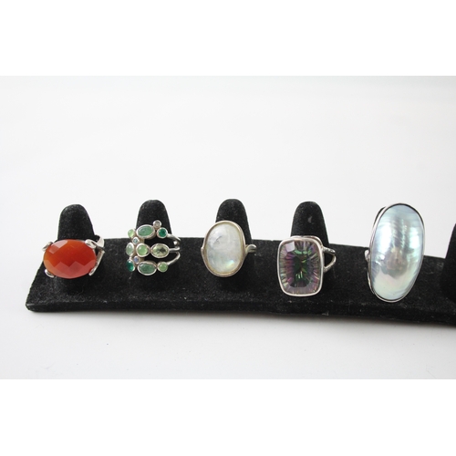 251 - Collection of Sterling Silver Gemstone Rings inc. Moonstone, Carnelian x 5 44g