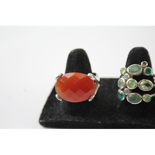 251 - Collection of Sterling Silver Gemstone Rings inc. Moonstone, Carnelian x 5 44g