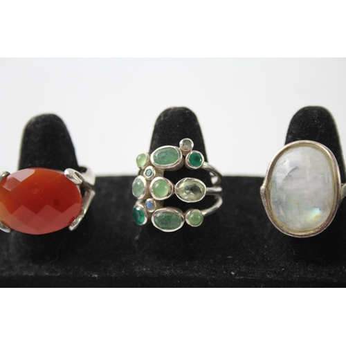 251 - Collection of Sterling Silver Gemstone Rings inc. Moonstone, Carnelian x 5 44g