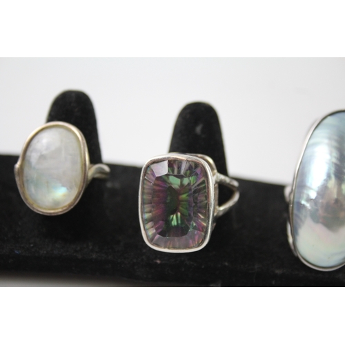 251 - Collection of Sterling Silver Gemstone Rings inc. Moonstone, Carnelian x 5 44g