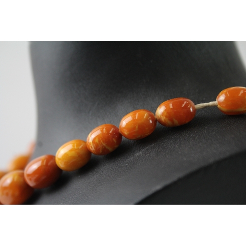 253 - Graduated Amber Beaded Necklace w/ Screw Clasp 37g